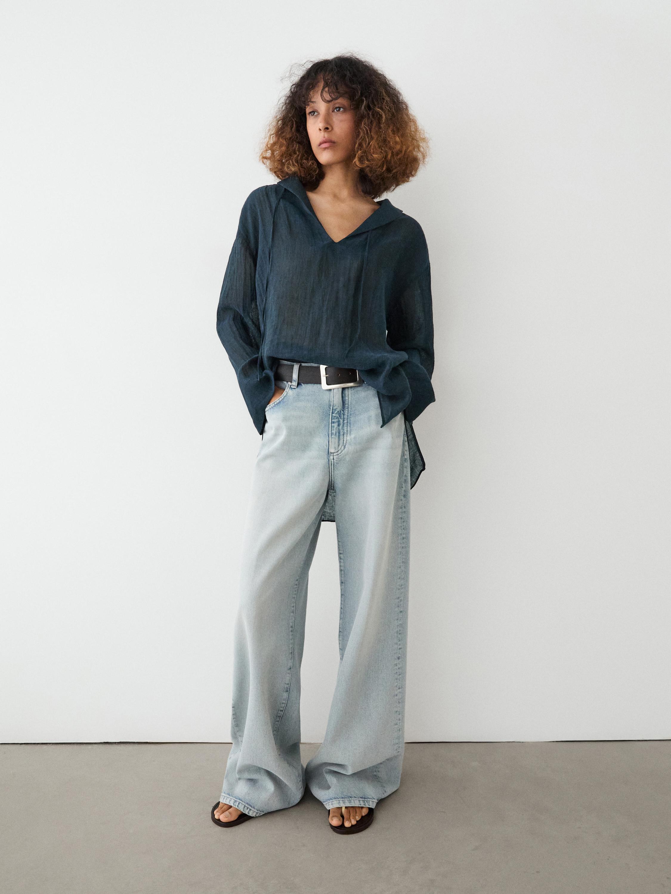 100% linen flowing collared blouse